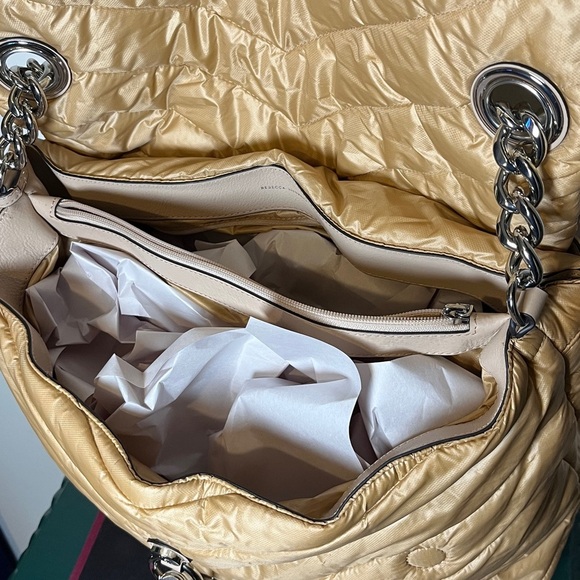 Rebecca Minkoff Edie Nylon Quilted Chain Strap Gold XL Messenger Shoulder Bag - Picture 10 of 16